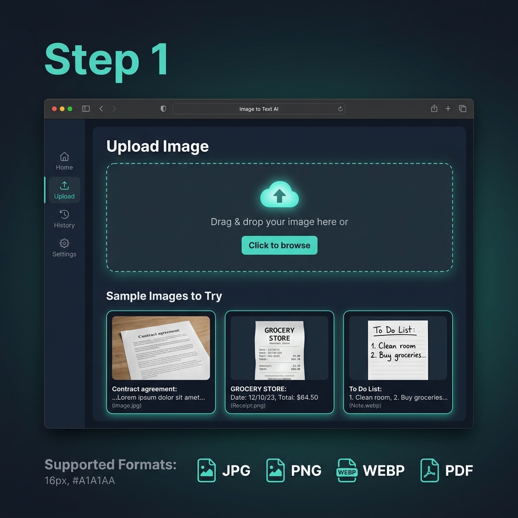 Image to Text Step 1 — Upload your image via drag and drop