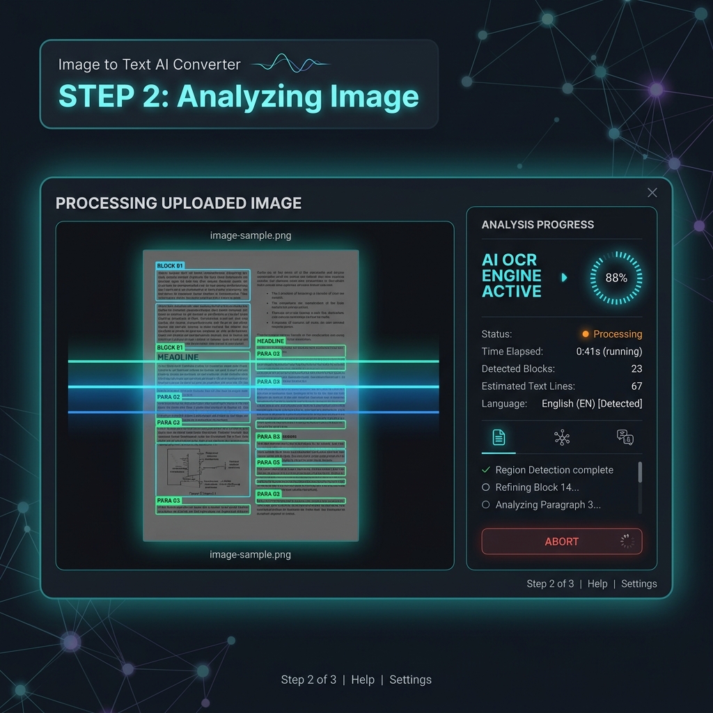 Image to Text Step 2 — AI OCR engine scans and detects text regions